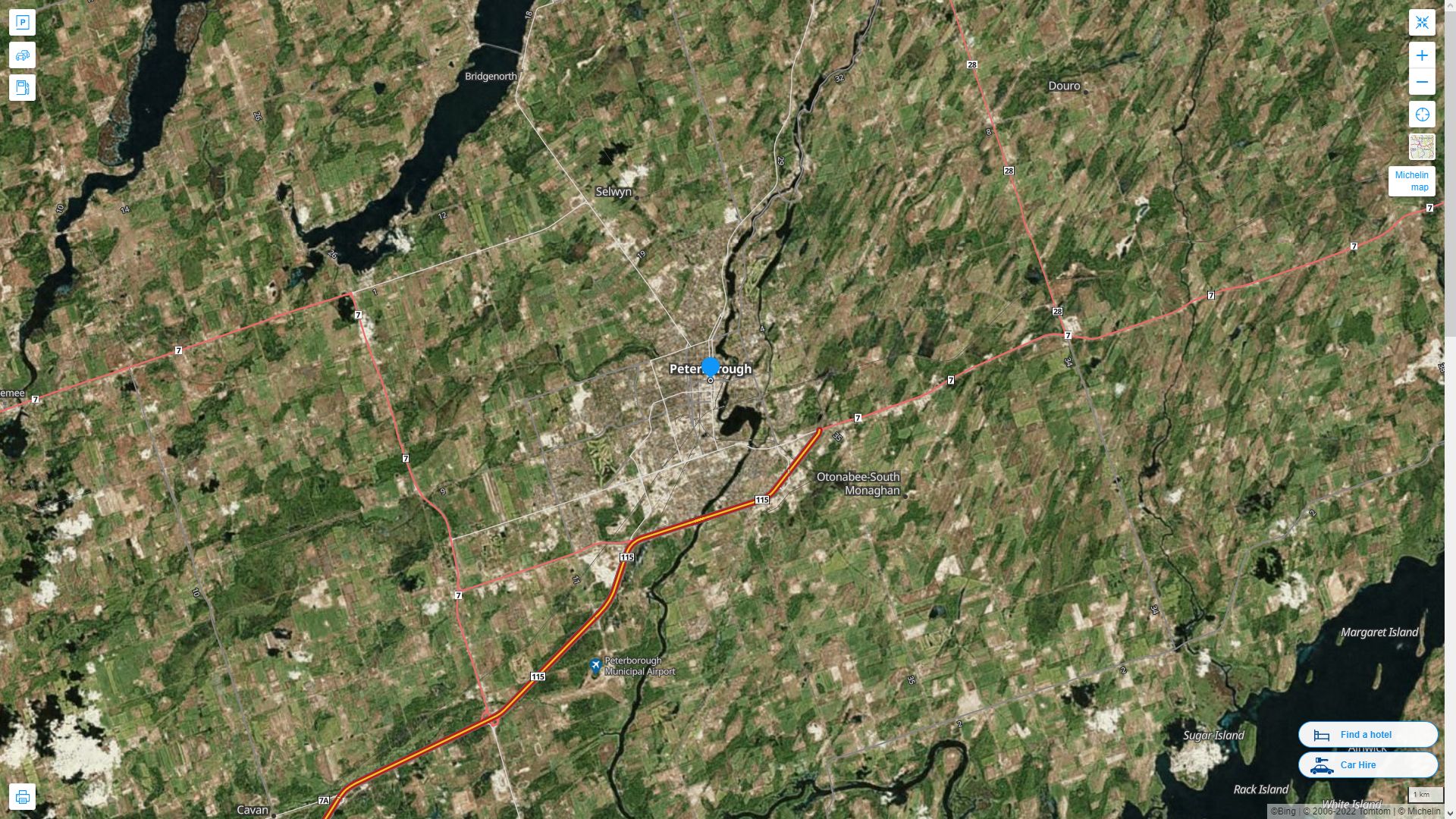 Peterborough Canada Autoroute et carte routiere avec vue satellite